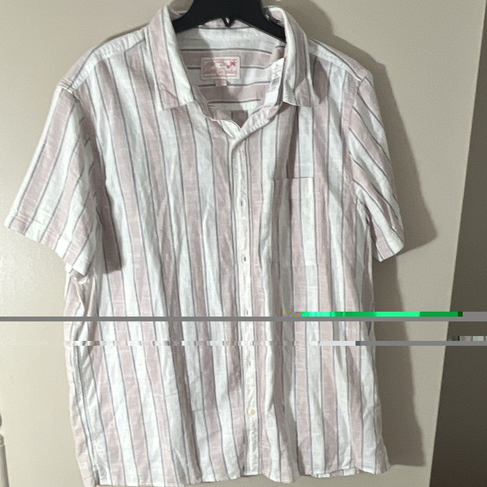 American Eagle Mens XXL Striped Short Sleeve Point Collar Button-Up Pockets - Picture 2 of 7